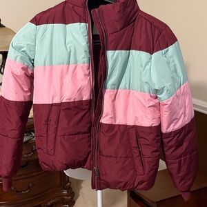 Gianni Bini girls Junior Burgundy and Cream Patterned Jacket